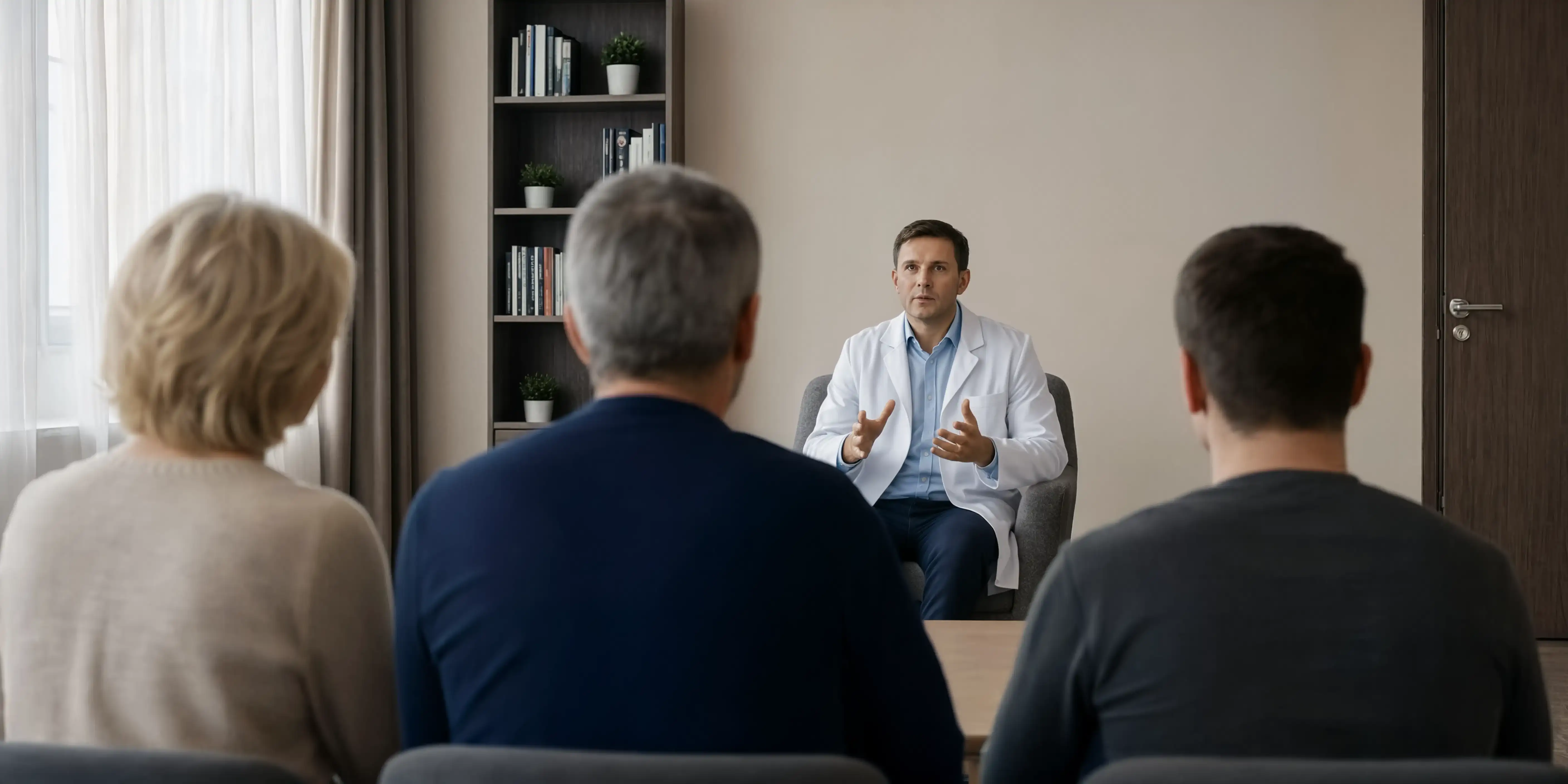 Семья на консультации у нарколога по вопросам зависимости